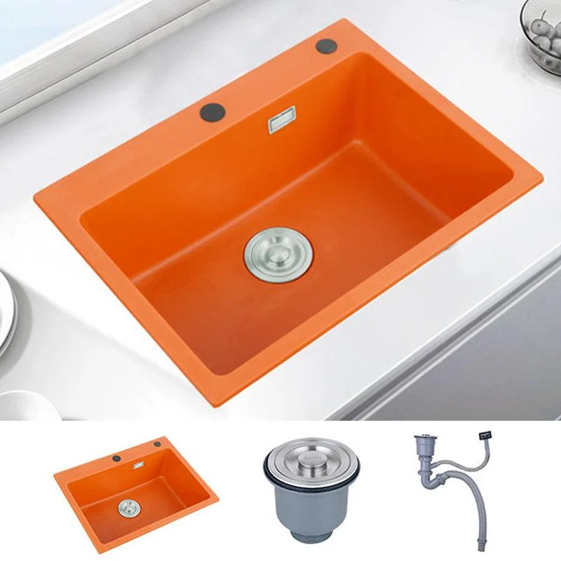 Single Bowl Kitchen Sink Quartz 2 Holes Kitchen Sink with Drain Strainer Kit -Bathlova