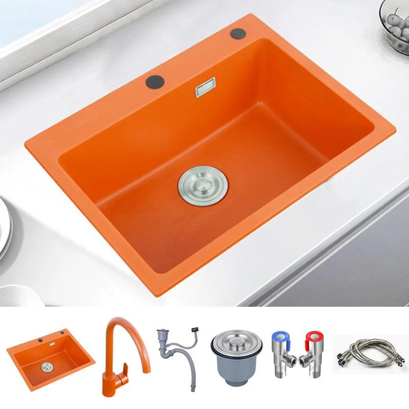 Single Bowl Kitchen Sink Quartz 2 Holes Kitchen Sink with Drain Strainer Kit -Bathlova