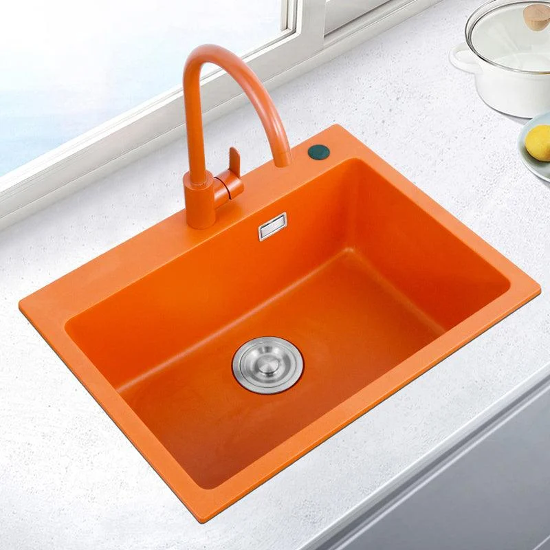 Single Bowl Kitchen Sink Quartz 2 Holes Kitchen Sink with Drain Strainer Kit -Bathlova