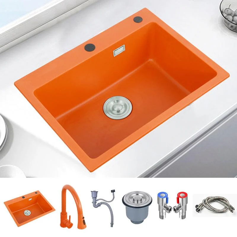 Single Bowl Kitchen Sink Quartz 2 Holes Kitchen Sink with Drain Strainer Kit -Bathlova