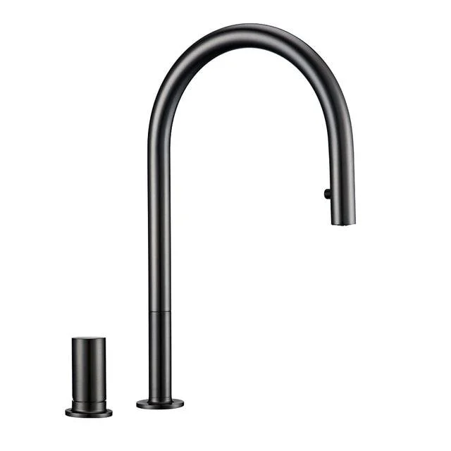 Single Handle Double Hole Kitchen Sink Tap Pull Down Tap Sprayer -Bathlova