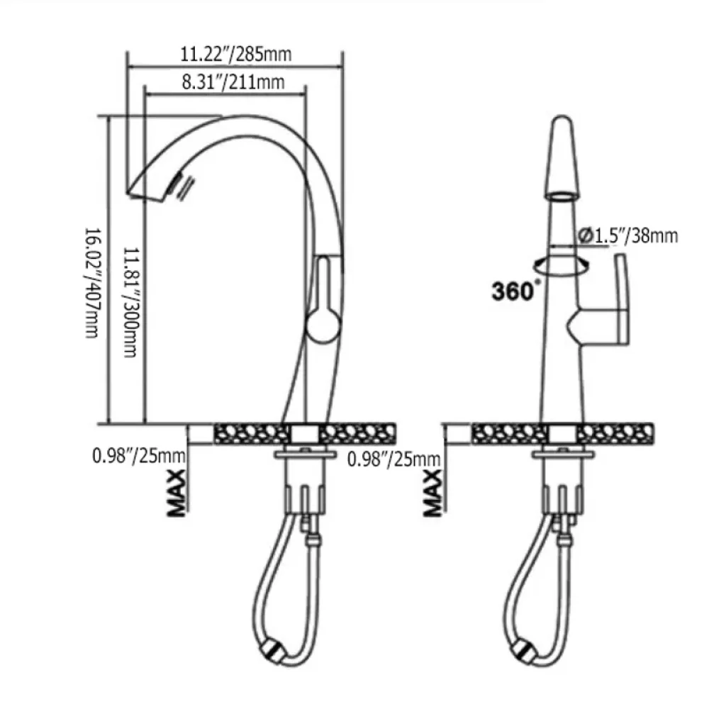 Single Handle Rotatable Kitchen Tap with Dual-Function Spray -Bathlova