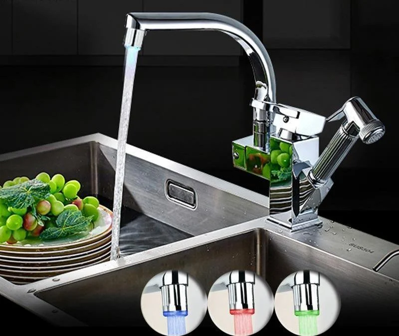 Single Handle Two Swivel Spouts Kitchen Tap with LED Light -Bathlova