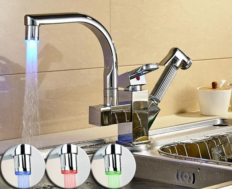 Single Handle Two Swivel Spouts Kitchen Tap with LED Light -Bathlova