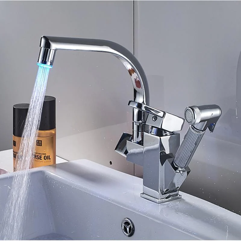 Single Handle Two Swivel Spouts Kitchen Tap with LED Light -Bathlova