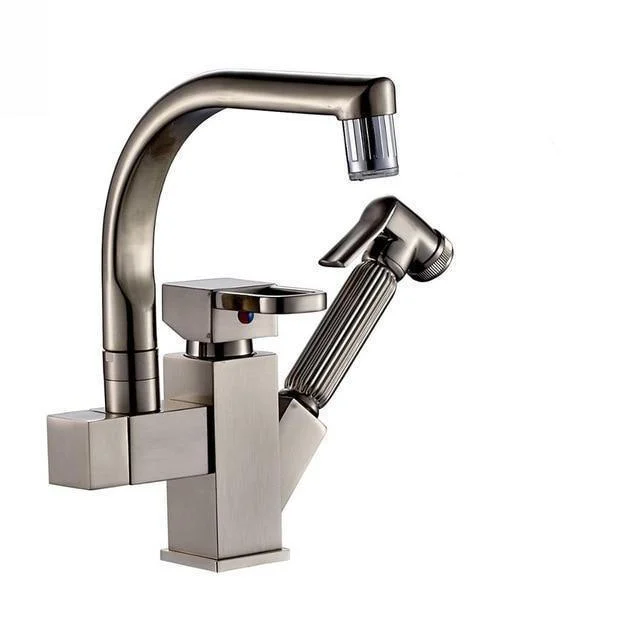 Single Handle Two Swivel Spouts Kitchen Tap with LED Light -Bathlova