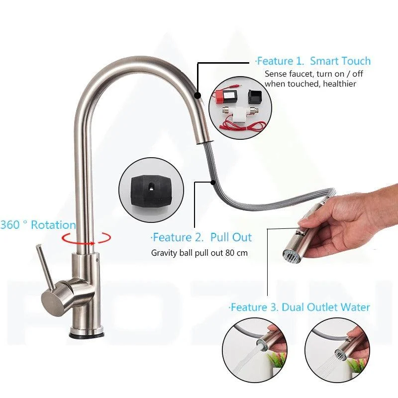 Smart Touch Kitchen Tap Brushed Gold Poll Out Sensor Taps -Bathlova