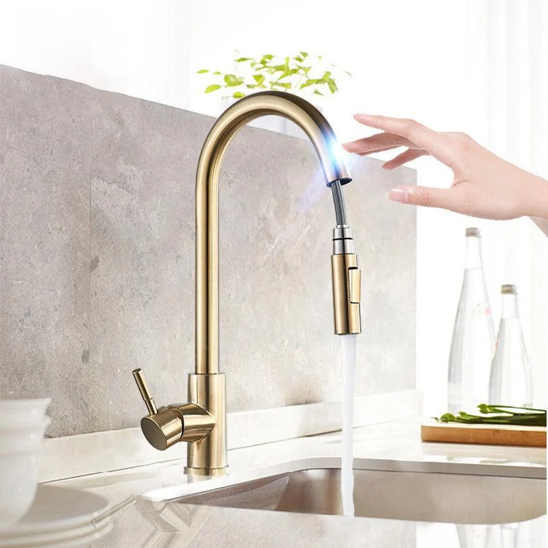 Smart Touch Kitchen Tap Brushed Gold Poll Out Sensor Taps -Bathlova