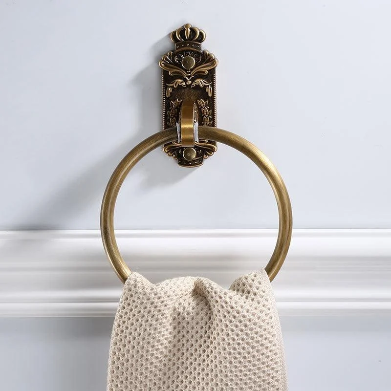 Solid Aluminum Wall Mounted Round Carved Bath Towel Holder Ring -Bathlova