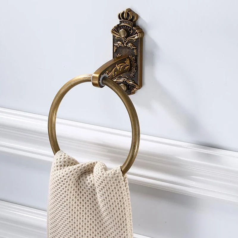 Solid Aluminum Wall Mounted Round Carved Bath Towel Holder Ring -Bathlova