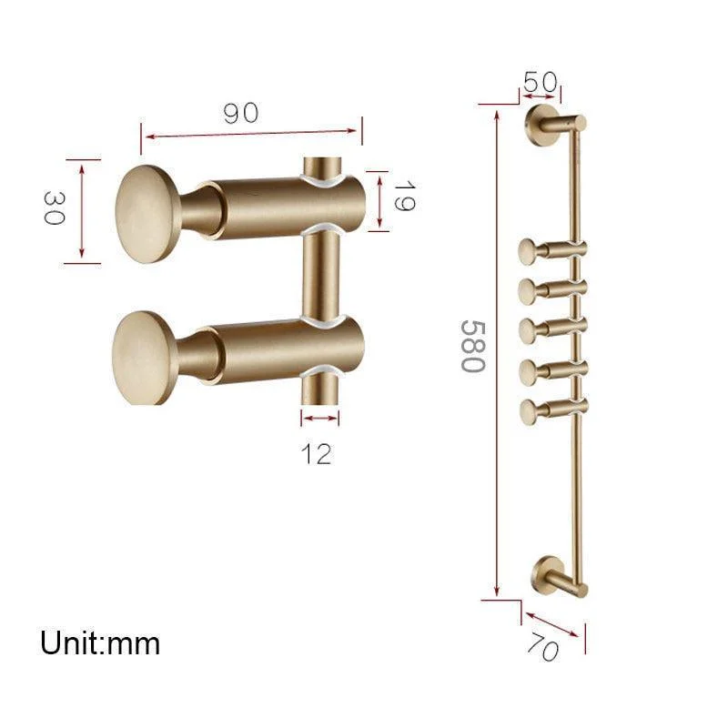 Solid Brass Coat Rack Free Adjustment Hooks for Hats, Scarves, Clothes -Bathlova