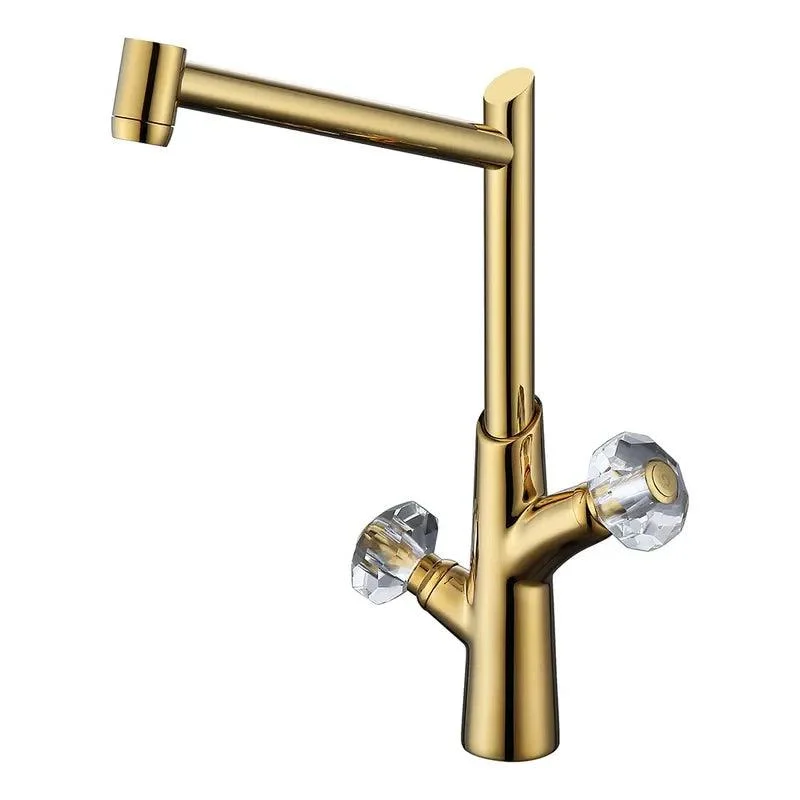 Solid Brass Double Crystal Handle Kitchen Tap Brushed in Gold -Bathlova