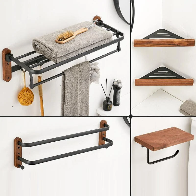 Solid Wood Bathroom Accessory Set Foldable Metal Bathroom Hardware -Bathlova