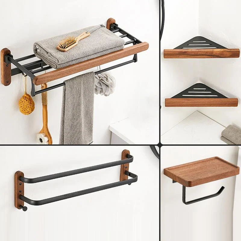 Solid Wood Bathroom Accessory Set Foldable Metal Bathroom Hardware -Bathlova