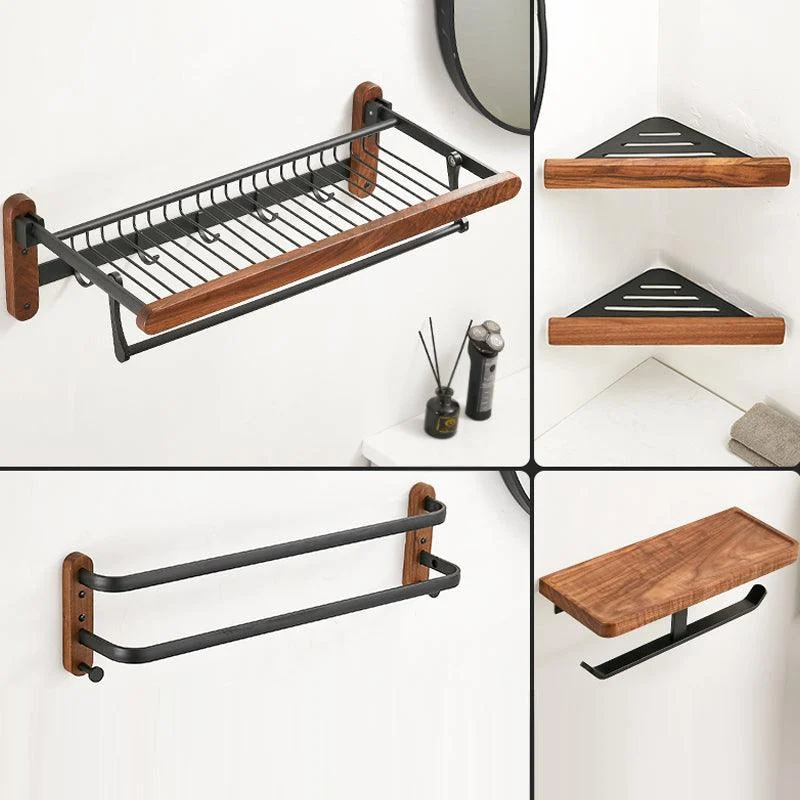 Solid Wood Bathroom Accessory Set Foldable Metal Bathroom Hardware -Bathlova