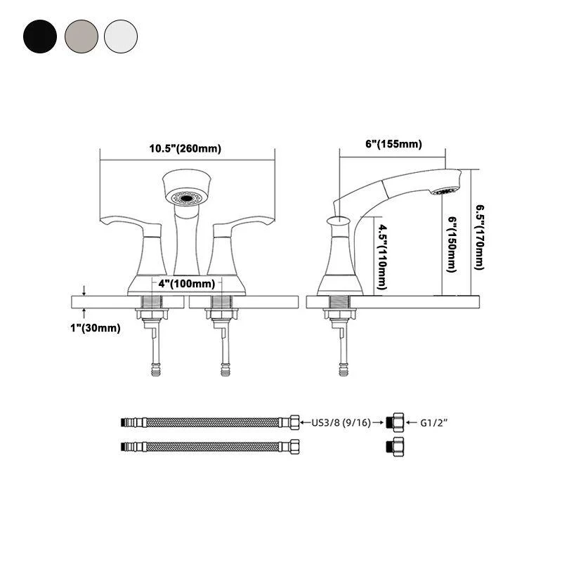 Square 2-Handle Bathroom Tap 3 Hole Centerset Lavatory Tap with Swivel -Bathlova