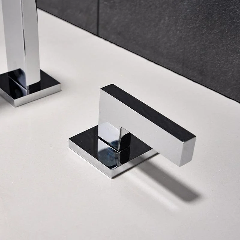 Square 2-Handle Bathroom Tap 3 Hole Widespread Lavatory Tap -Bathlova