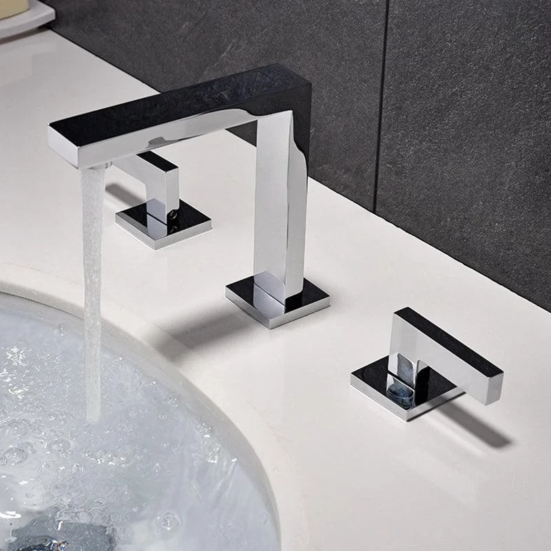 Square 2-Handle Bathroom Tap 3 Hole Widespread Lavatory Tap -Bathlova