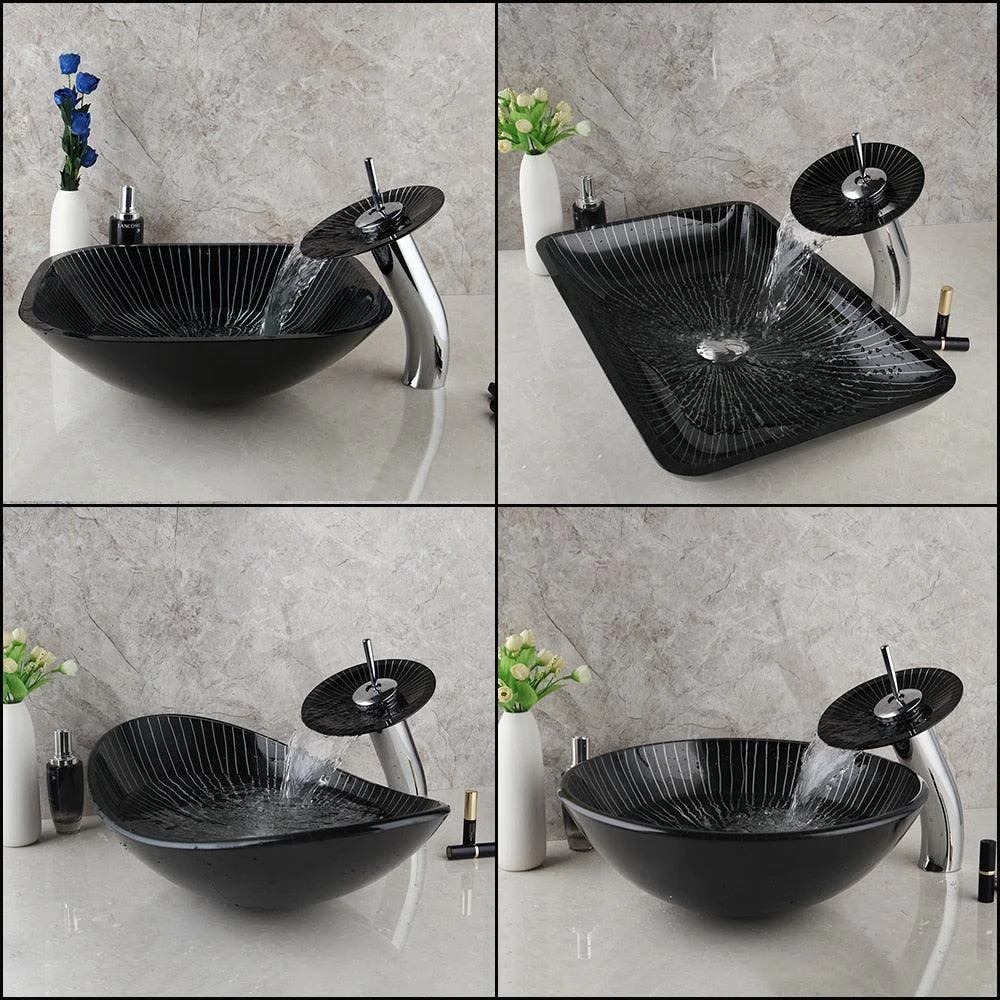 Square Black Bathroom Sink Washbasin Bath Set Tap Mixer Tap -Bathlova