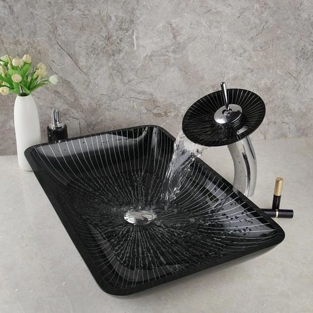 Square Black Bathroom Sink Washbasin Bath Set Tap Mixer Tap -Bathlova