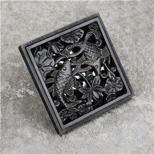 Square Black Brass Shower Drain Strainer Floor Cover Bathroom Drain -Bathlova