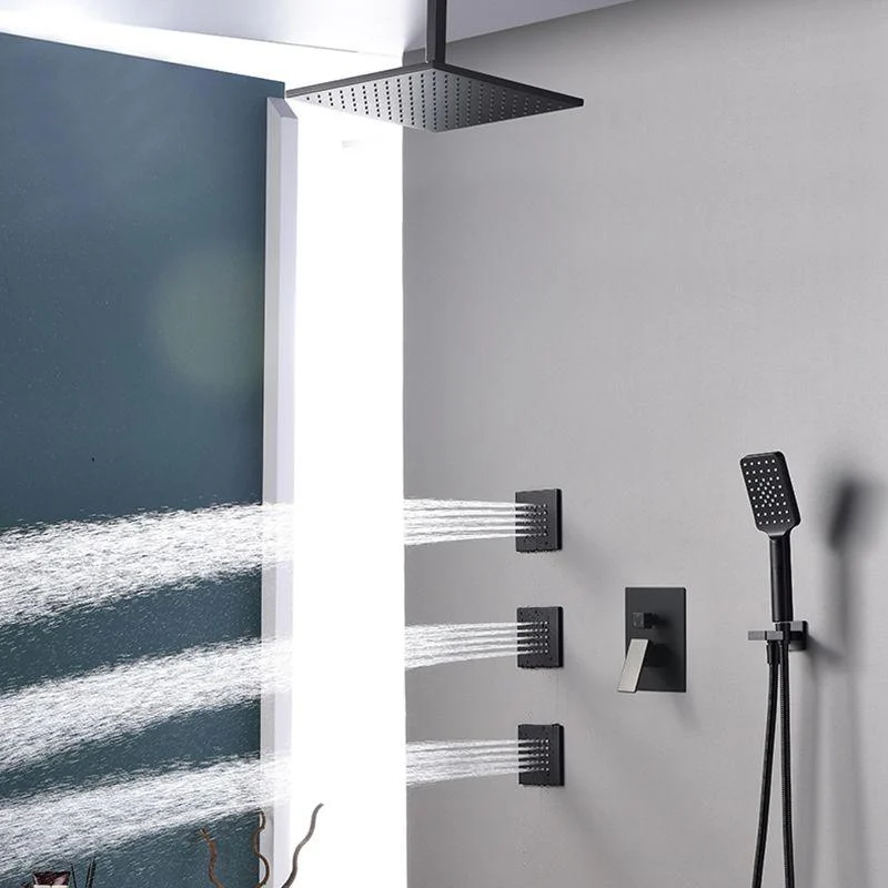 Square Black Spot Resist Shower Tap Shower Arm Shower with Handheld Shower Head -Bathlova