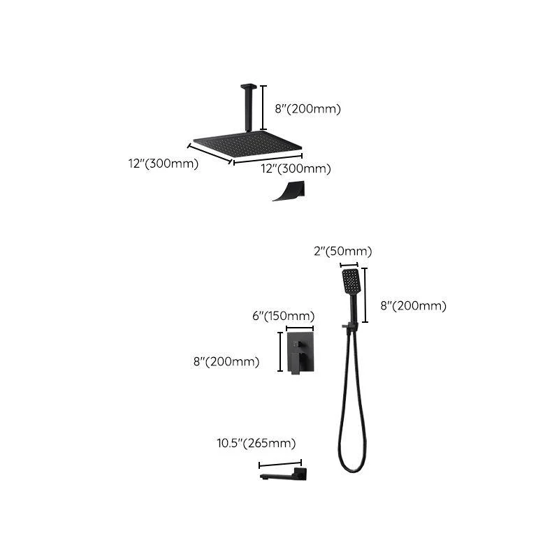 Square Black Spot Resist Shower Tap Shower Arm Shower with Handheld Shower Head -Bathlova