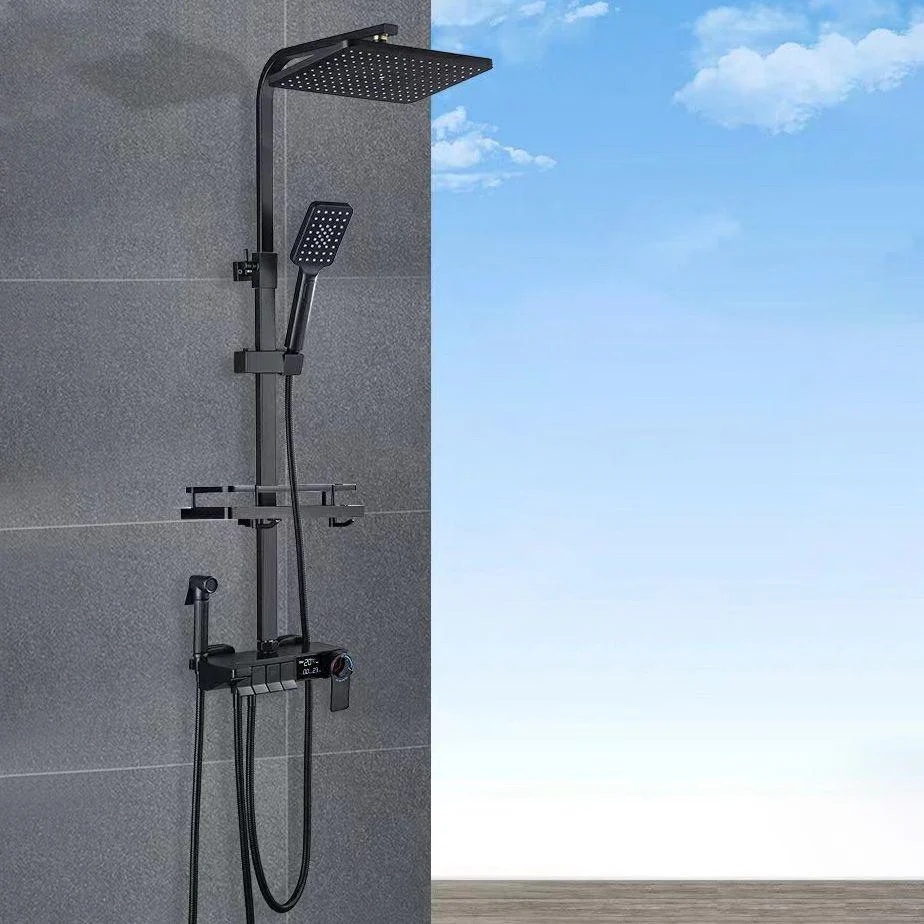 Square Metal Shower System Volume Control Dual Shower Head Shower Tap with Shower Arm -Bathlova