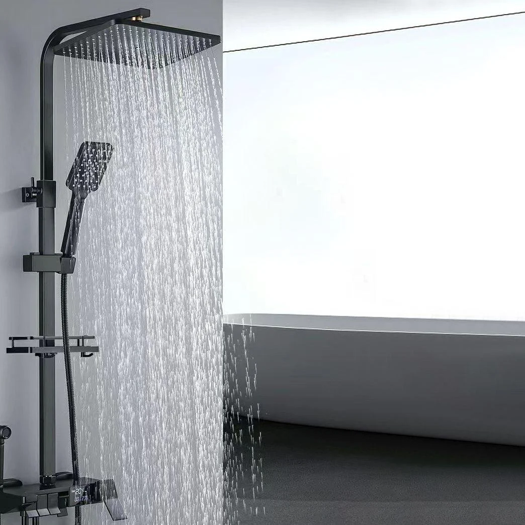 Square Metal Shower System Volume Control Dual Shower Head Shower Tap with Shower Arm -Bathlova