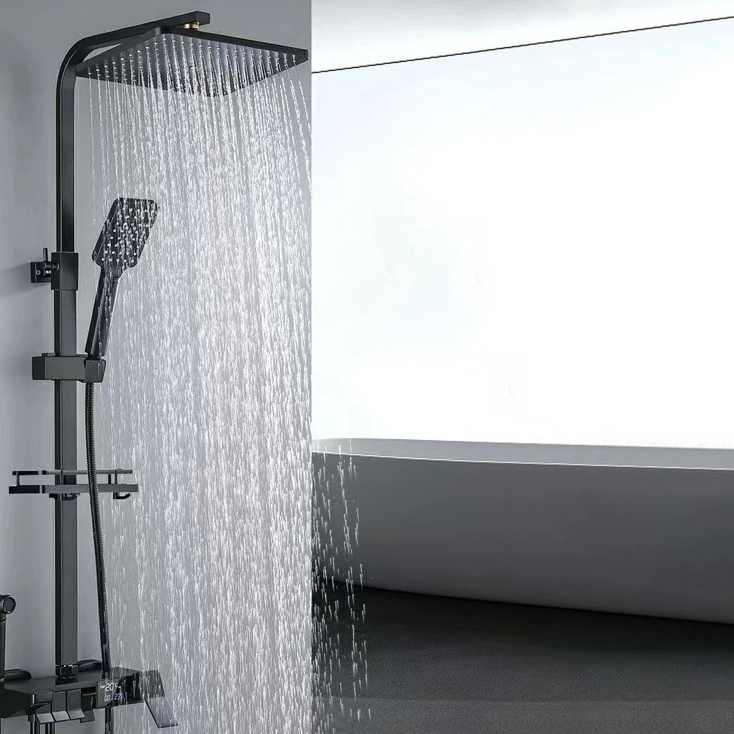 Square Metal Shower System Volume Control Dual Shower Head Shower Tap with Shower Arm -Bathlova