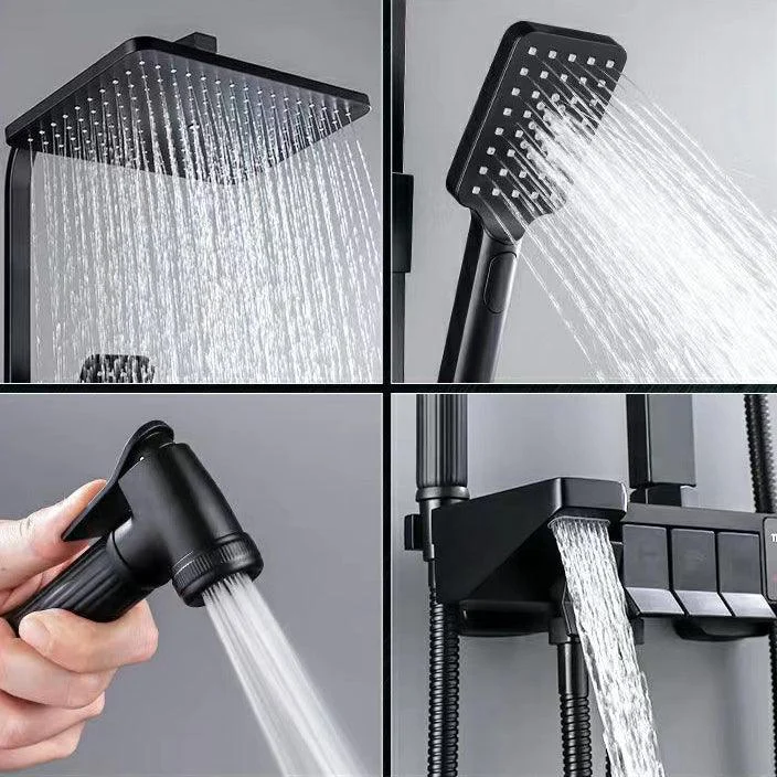 Square Metal Shower System Volume Control Dual Shower Head Shower Tap with Shower Arm -Bathlova