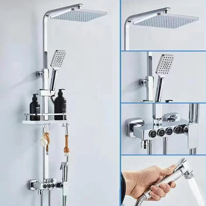 Square Metal Shower System Volume Control Dual Shower Head Shower Tap with Shower Arm -Bathlova