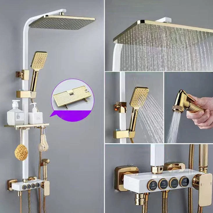 Square Metal Shower System Volume Control Dual Shower Head Shower Tap with Shower Arm -Bathlova