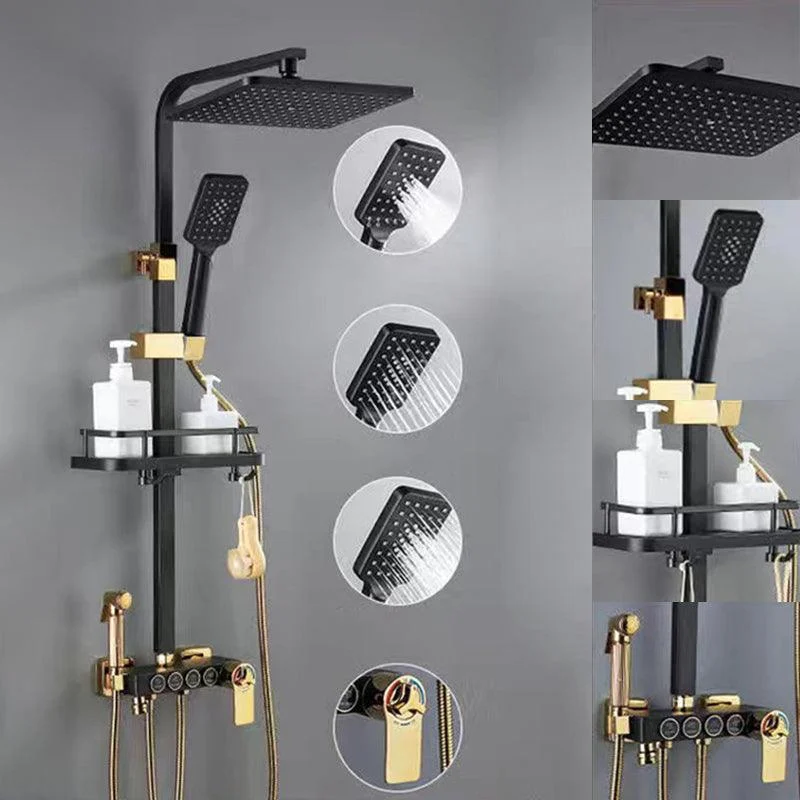 Square Metal Shower System Volume Control Dual Shower Head Shower Tap with Shower Arm -Bathlova