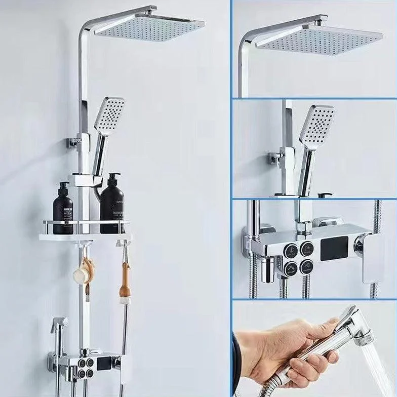 Square Metal Shower System Volume Control Dual Shower Head Shower Tap with Shower Arm -Bathlova