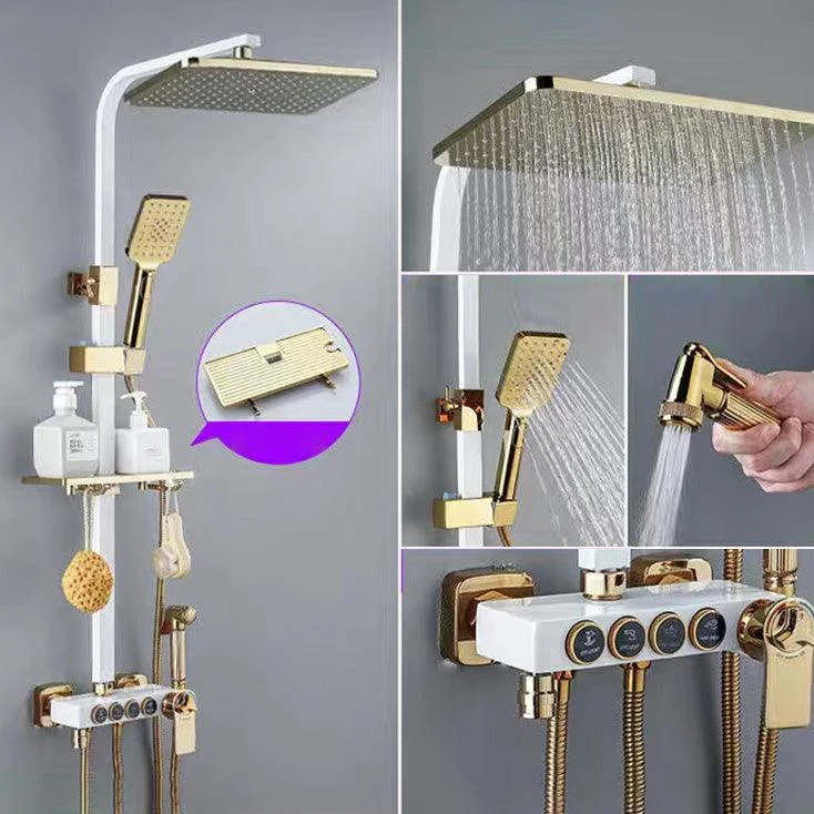 Square Metal Shower System Volume Control Dual Shower Head Shower Tap with Shower Arm -Bathlova