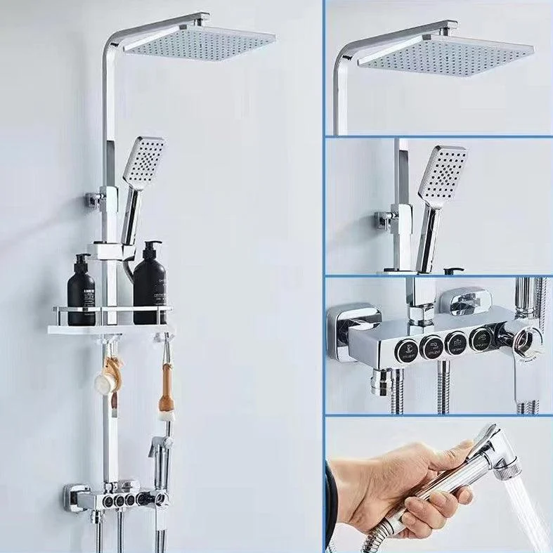 Square Metal Shower System Volume Control Dual Shower Head Shower Tap with Shower Arm -Bathlova