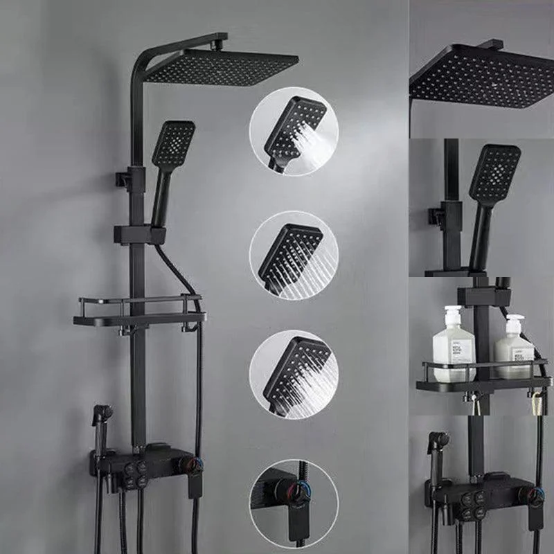 Square Metal Shower System Volume Control Dual Shower Head Shower Tap with Shower Arm -Bathlova