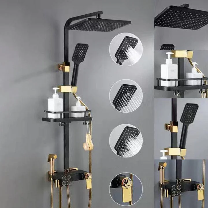 Square Metal Shower System Volume Control Dual Shower Head Shower Tap with Shower Arm -Bathlova