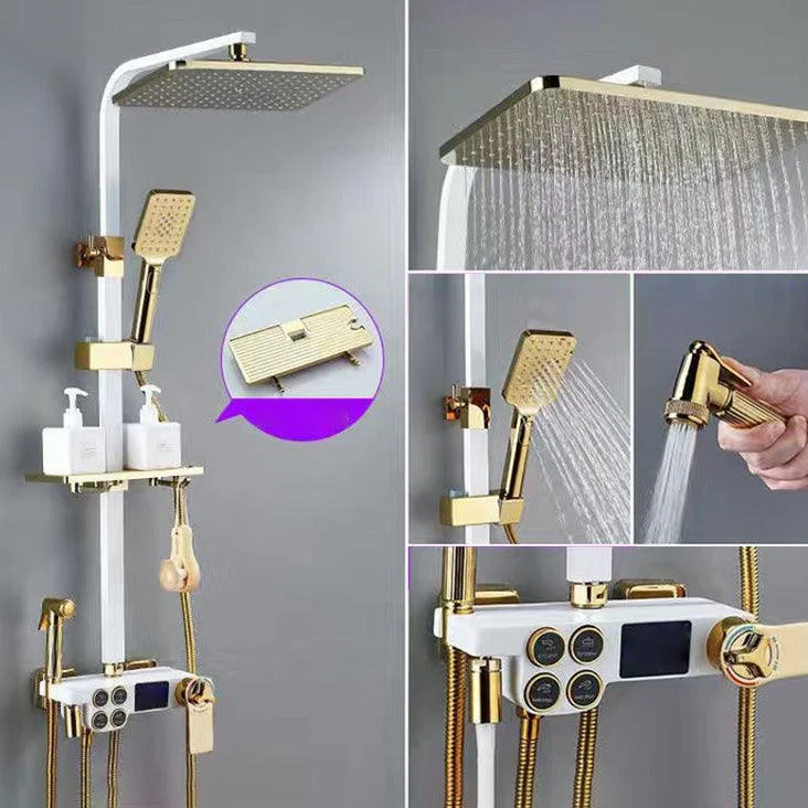 Square Metal Shower System Volume Control Dual Shower Head Shower Tap with Shower Arm -Bathlova