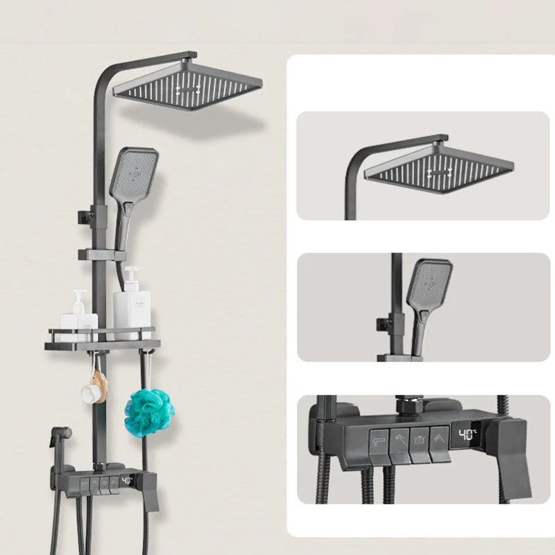 Square Shower Head Combo Wall Mount Digital Display with Rain Shower Head and Hand Shower -Bathlova