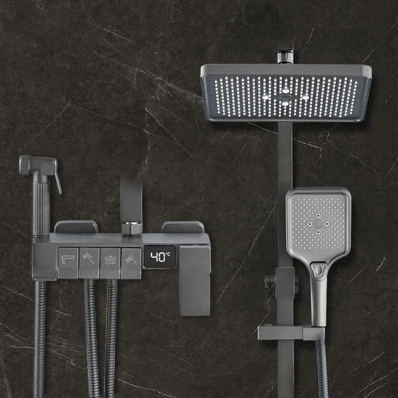 Square Shower Head Combo Wall Mount Digital Display with Rain Shower Head and Hand Shower -Bathlova