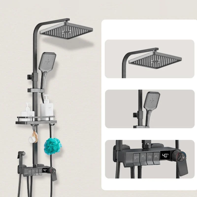 Square Shower Head Combo Wall Mount Digital Display with Rain Shower Head and Hand Shower -Bathlova