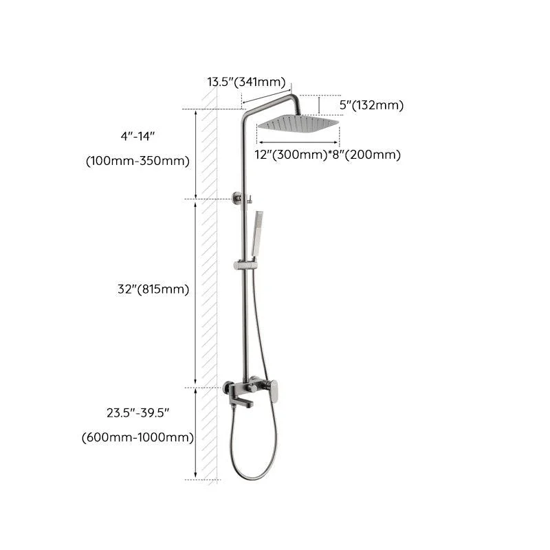 Square Shower System Wall Mount Shower Arm Grey Shower System with Shower Hose -Bathlova