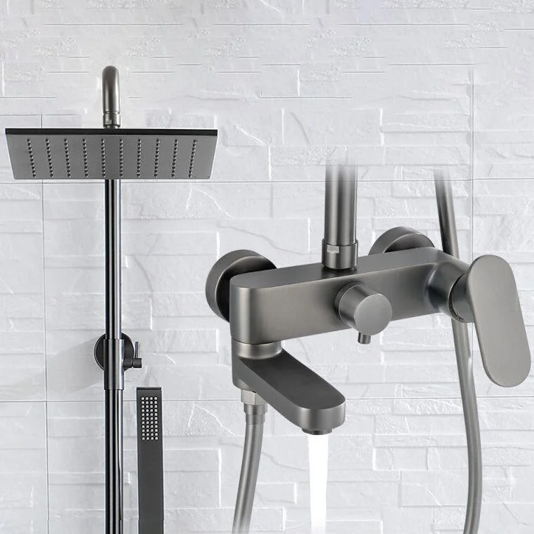 Square Shower System Wall Mount Shower Arm Grey Shower System with Shower Hose -Bathlova