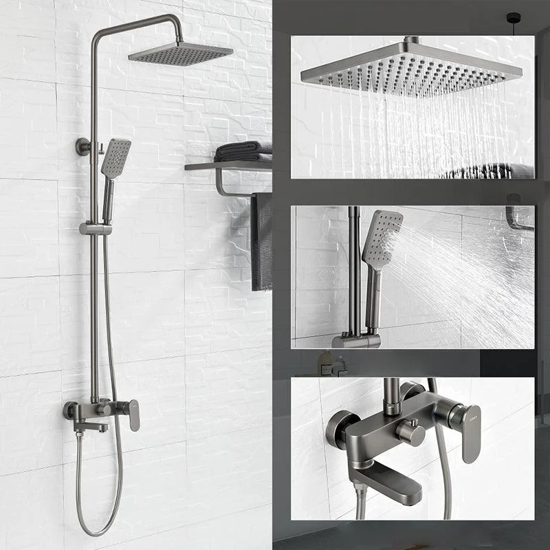 Square Shower System Wall Mount Shower Arm Grey Shower System with Shower Hose -Bathlova