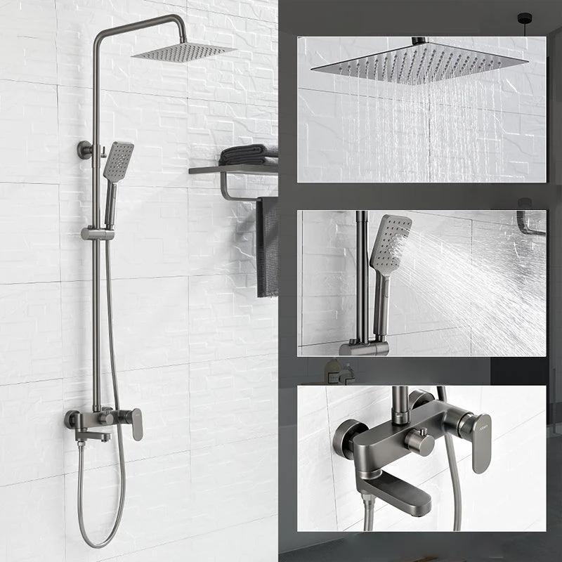 Square Shower System Wall Mount Shower Arm Grey Shower System with Shower Hose -Bathlova