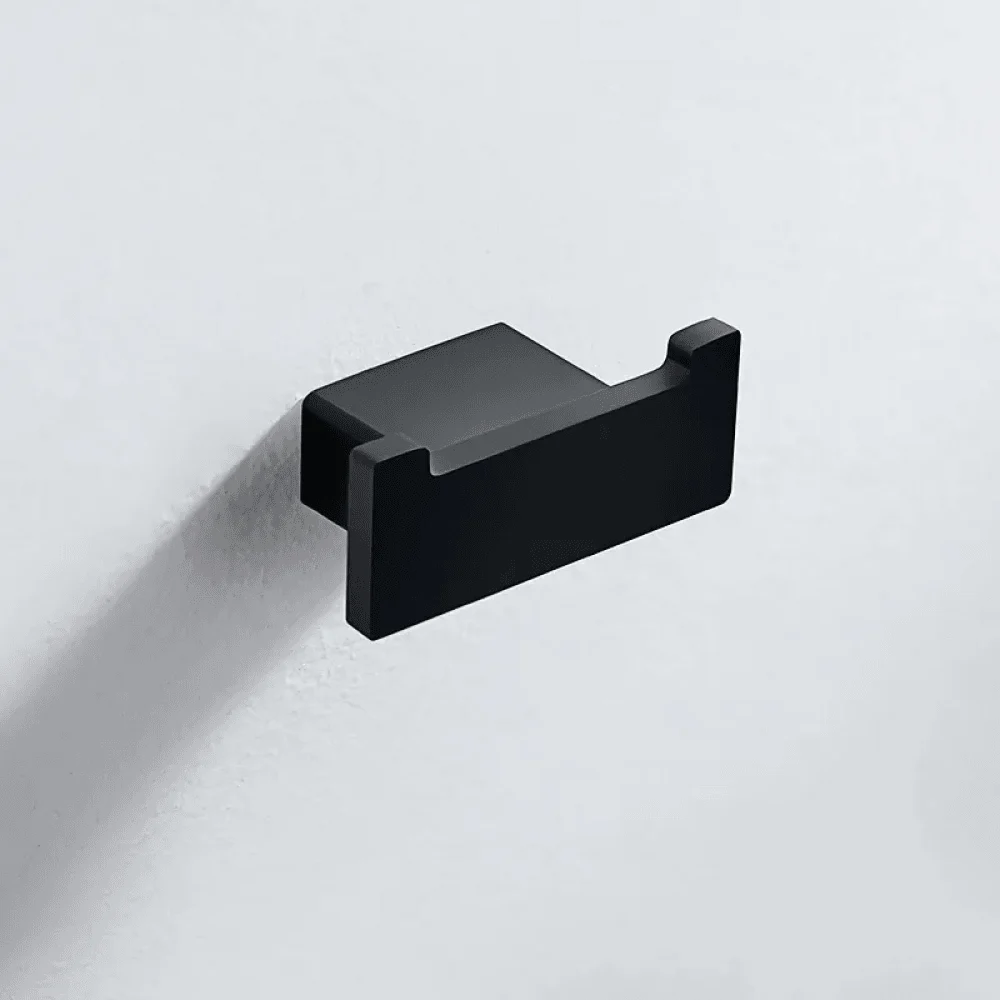 Square Stainless Steel Double Hook in Matte Black - Wall Mounted -Bathlova