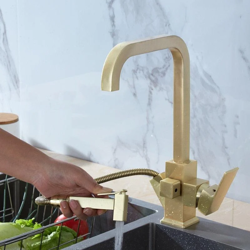 Square Swivel Kitchen Sink Tap with Spray Gun -Bathlova