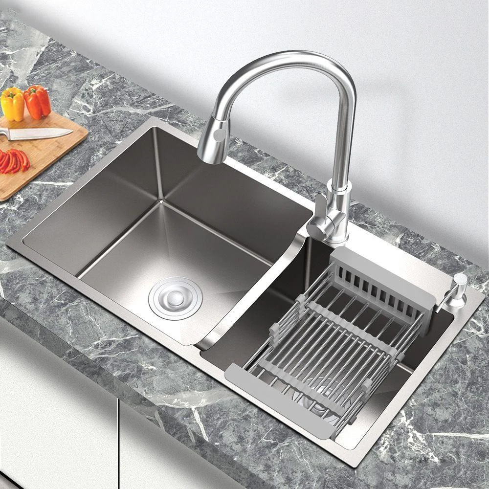 Stainless Steel 2 Holes Sink Contemporary Kitchen Sink with Basket Strainer -Bathlova